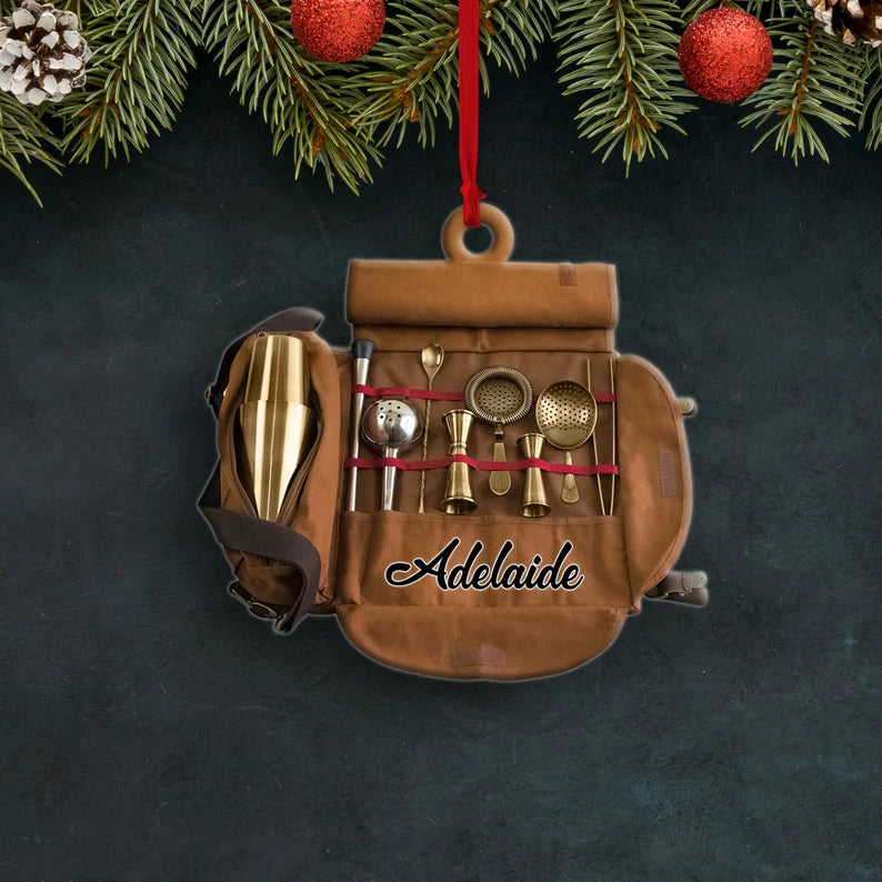 Bartender Kit Bag Personalized Flat Ornaments, Custom Bartender Travel Bag Christmas Ornament - Best gifts your whole family