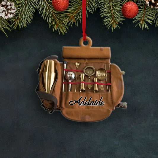 Bartender Kit Bag Personalized Flat Ornaments, Custom Bartender Travel Bag Christmas Ornament - Best gifts your whole family