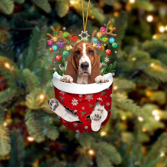 Basset Hound In Snow Pocket Christmas Ornament Flat Acrylic Dog Ornament - Best gifts your whole family