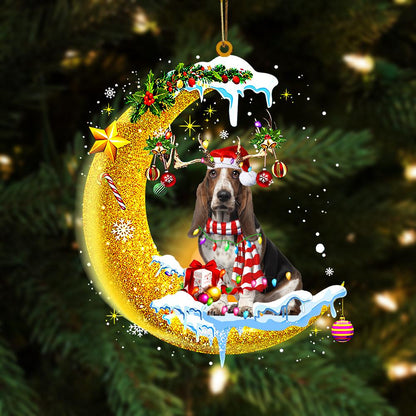 Basset Hound On The Moon Merry Christmas Hanging Ornament Dog Ornament, Car Ornament, Christmas Ornament - Best gifts your whole family