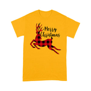 Merry Christmas Reindeer Buffalo Plaid Pattern Funny  Tee Shirt Gift For Christmas