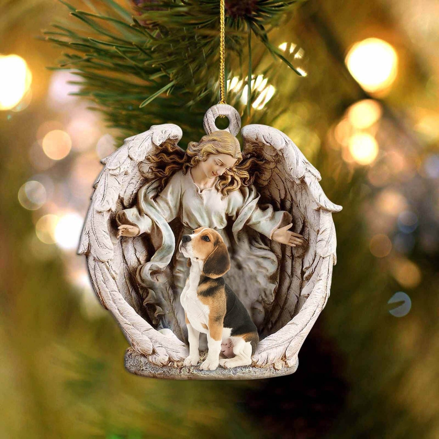 Beagle-Angel Hug Winter Love Two Sided Ornament - Best gifts your whole family