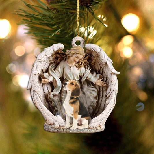 Beagle-Angel Hug Winter Love Two Sided Ornament - Best gifts your whole family