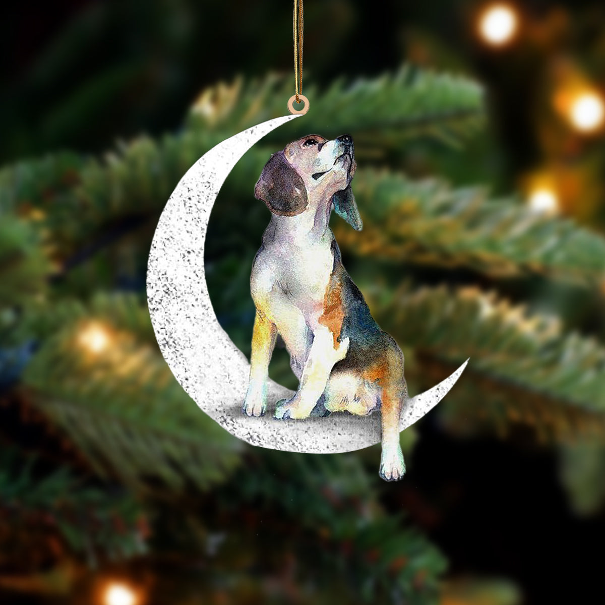 Beagle Sit On The Moon Two Sided Ornament Dog Hanging Christmas Ornament - Best gifts your whole family