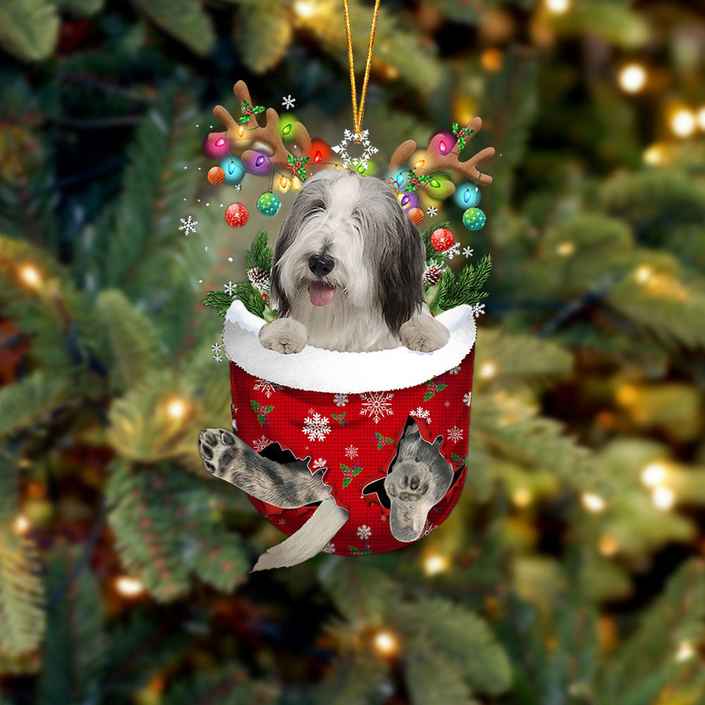 Bearded Collie In Snow Pocket Christmas Ornament Flat Acrylic Dog Ornament - Best gifts your whole family