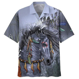 Beautiful Native American Horse Grey Hawaiian Shirt | For Men & Women | Adult | HW4282