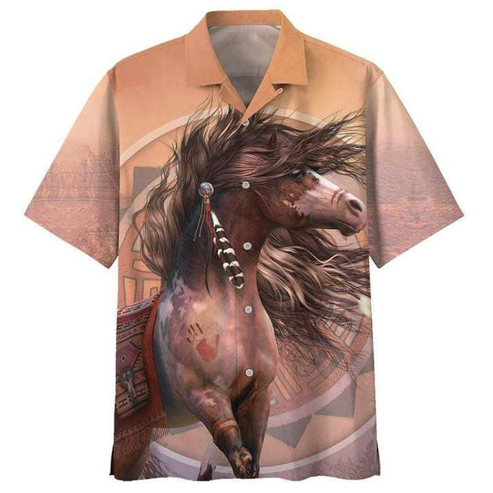 Beautiful Native Horse Brown Hawaiian Shirt,Hawaiian Shirt Gift,Christmas Gift