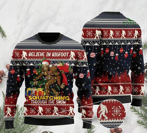 believe in bigfoot squat ching through the snow Sweater, Christmas Ugly Sweater, Christmas Gift, Gift Christmas 2024