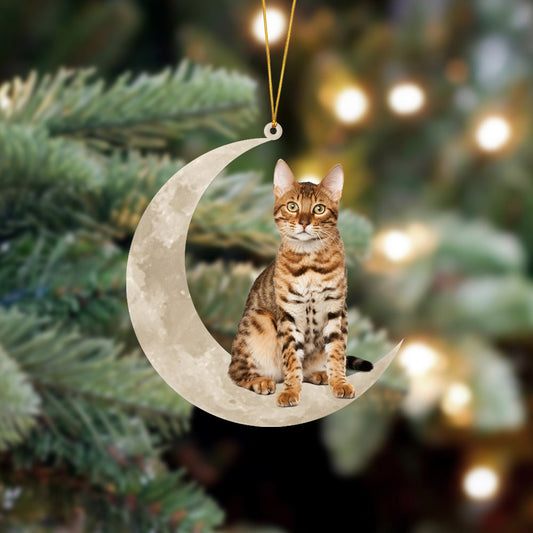 Bengal Cat Sits On The Moon Hanging Ornament - Best gifts your whole family