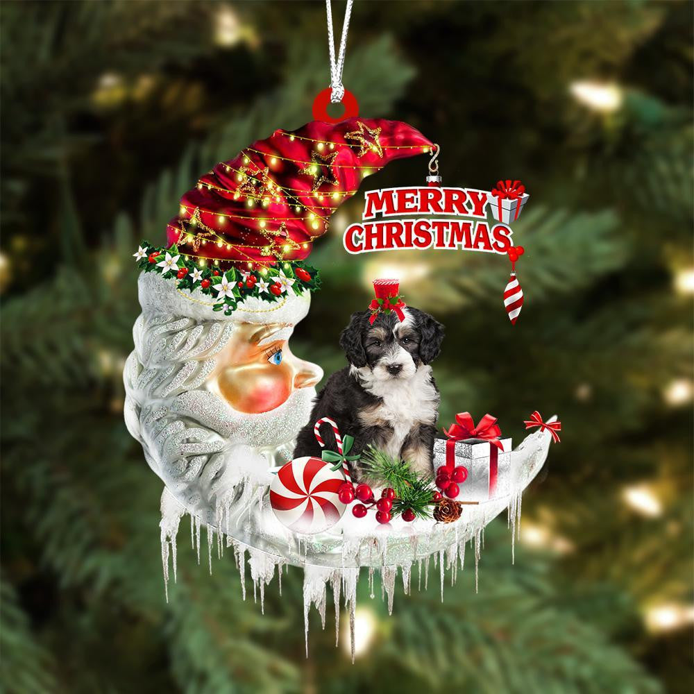 Bernedoodle On The Moon Merry Christmas Hanging Ornament - Best gifts your whole family