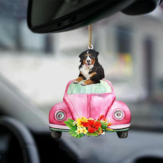 Bernese Mountain Dog-Pink Hippie Car-Two Sided Ornament - Best gifts your whole family