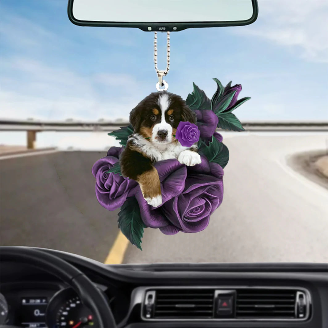 Bernese Mountain In Purple Rose Car Hanging Ornament - Best gifts your whole family