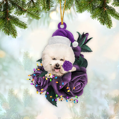 Bichon Frise In Purple Rose Christmas Ornament Dog Hanging Ornament For Christmas - Best gifts your whole family