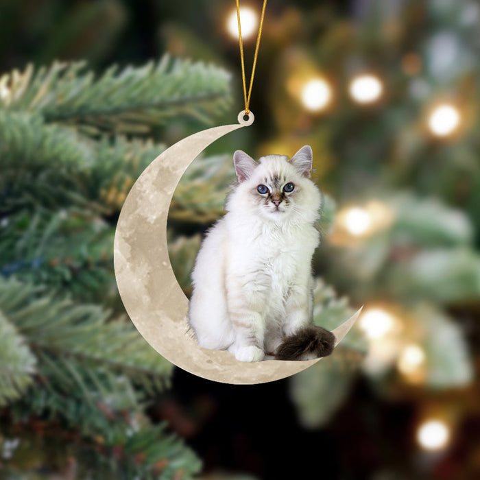 Birman Cat Sits On The Moon Hanging Ornament - Best gifts your whole family