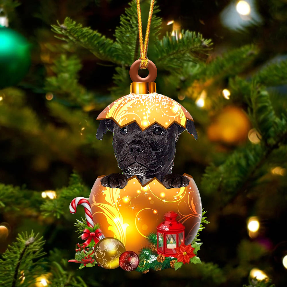 BLACK American Staffordshire Terrier In Golden Egg Christmas Ornamentk - Best gifts your whole family