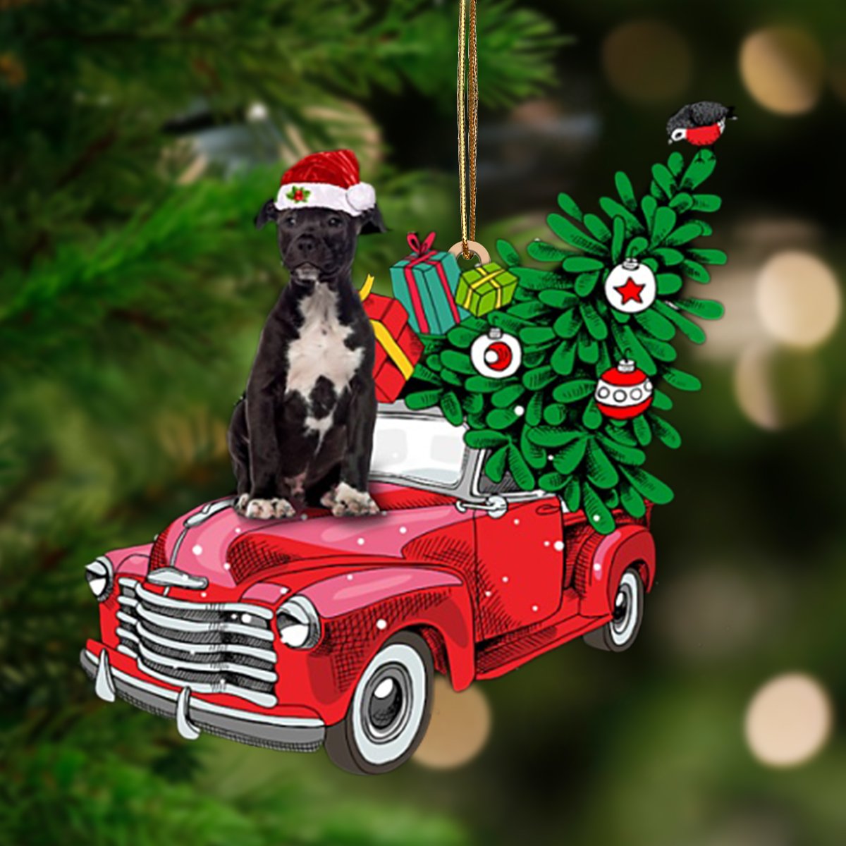 BLACK American Staffordshire Terrier-Pine Truck Hanging Ornament - Best gifts your whole family