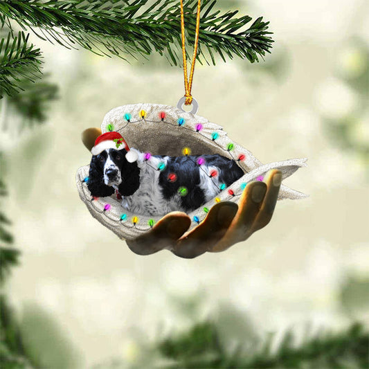 Black And White English Springer Sleeping Angel In God Hand Christmas Ornament Godmerch Ornament - Best gifts your whole family