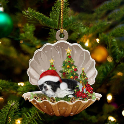 Black And White Shih Tzu-Sleeping Pearl in Christmas Two Sided Ornament, Christmas Ornament, Car Ornament - Best gifts your whole family