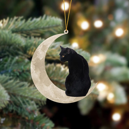 Black Cat Sits On The Moon Hanging Ornament Cat Christmas Acrylic Ornament - Best gifts your whole family