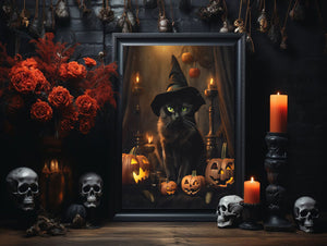 Black Cat Witch With Pumpkin Poster, Witch Print, Cat Witch Poster, Gothic Art, Dark Academia, Black Cat Witch, Halloween Decor - Best gifts your whole family