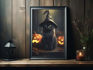 Black Cat With Pumpkin Wall Art Poster, Cat Print, Vintage Poster, Art Poster Print, Dark Academia, Gothic Victorian, Halloween Decor - Best gifts your whole family
