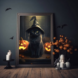 Black Cat With Pumpkin Wall Art Poster, Cat Print, Vintage Poster, Art Poster Print, Dark Academia, Gothic Victorian, Halloween Decor - Best gifts your whole family
