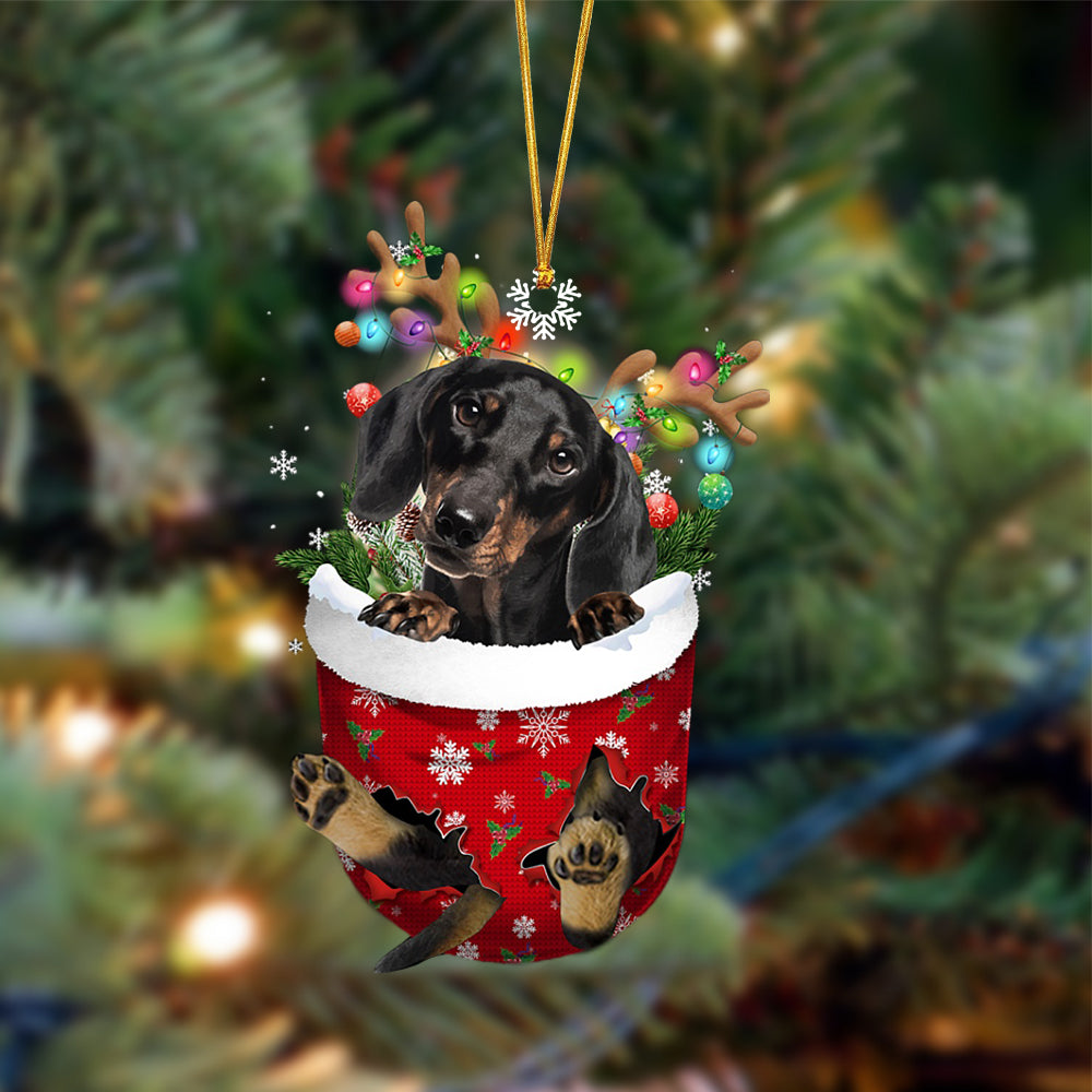 Black Dachshund-In Christmas Pocket Two Sides Ornament, Christmas Dog Hanging Ornament - Best gifts your whole family