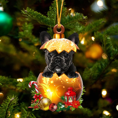 BLACK French Bulldog In Golden Egg Christmas Ornament - Best gifts your whole family