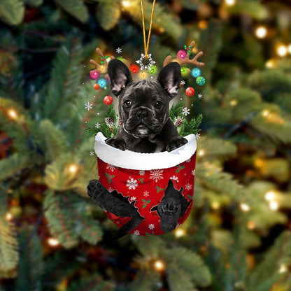 BLACK French Bulldog In Snow Pocket Christmas Ornament Flat Acrylic Dog Ornament - Best gifts your whole family