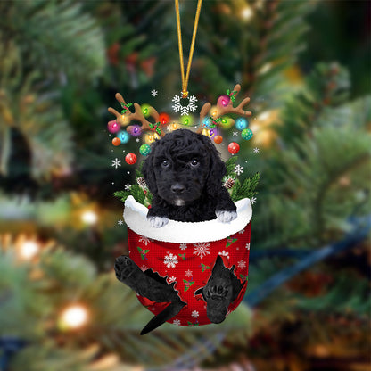Black Goldendoodle-In Christmas Pocket Two Sides Ornament, Christmas Dog Hanging Ornament - Best gifts your whole family