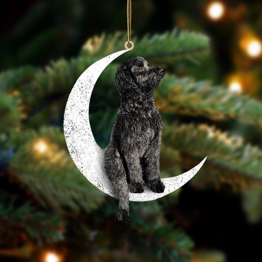Black Goldendoodle Sit On The Moon Two Sided Ornament Dog Hanging Christmas Ornament - Best gifts your whole family