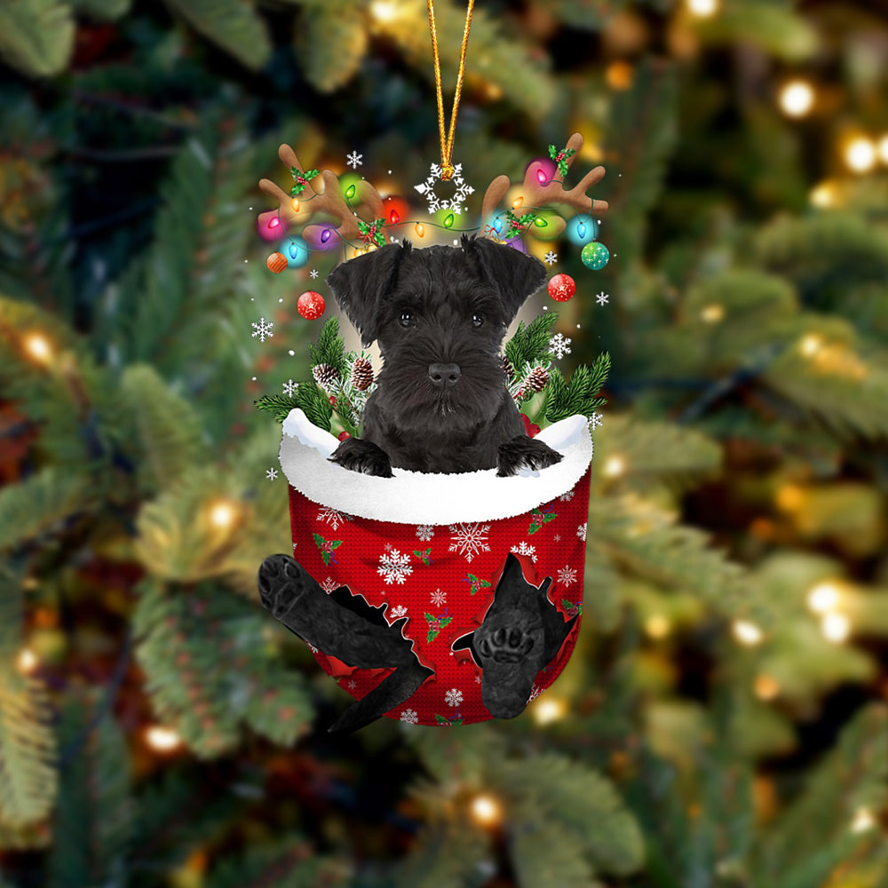 BLACK Miniature Schnauzer In Snow Pocket Christmas Ornament Flat Acrylic Dog Ornament - Best gifts your whole family