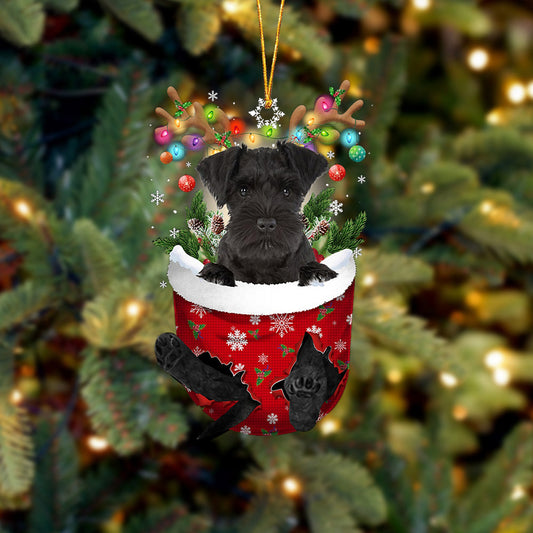 BLACK Miniature Schnauzer In Snow Pocket Christmas Ornament Flat Acrylic Dog Ornament - Best gifts your whole family
