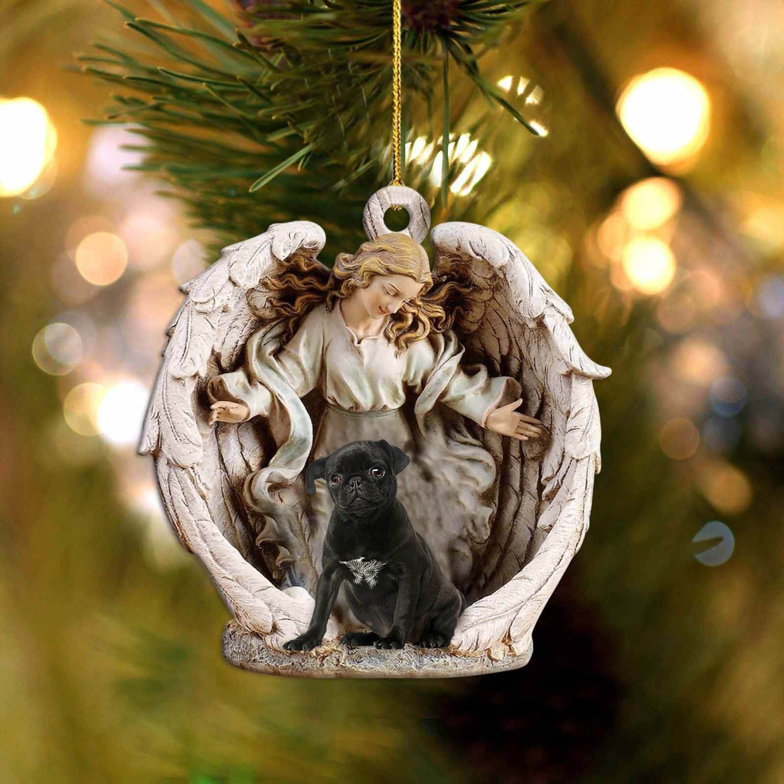 black pug-Angel Hug Winter Love Two Sided Ornament - Best gifts your whole family