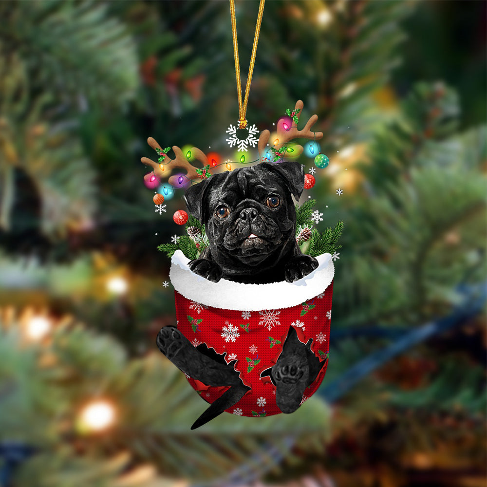 Black Pug-In Christmas Pocket Two Sides Ornament, Christmas Dog Hanging Ornament - Best gifts your whole family