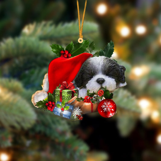 Black White Shih Tzu-Sleeping In Hat Two Sides Ornament Dog Sleeping Ornament - Best gifts your whole family