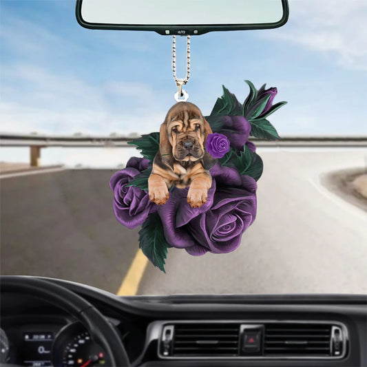 Bloodhound In Purple Rose Car Hanging Ornament - Best gifts your whole family