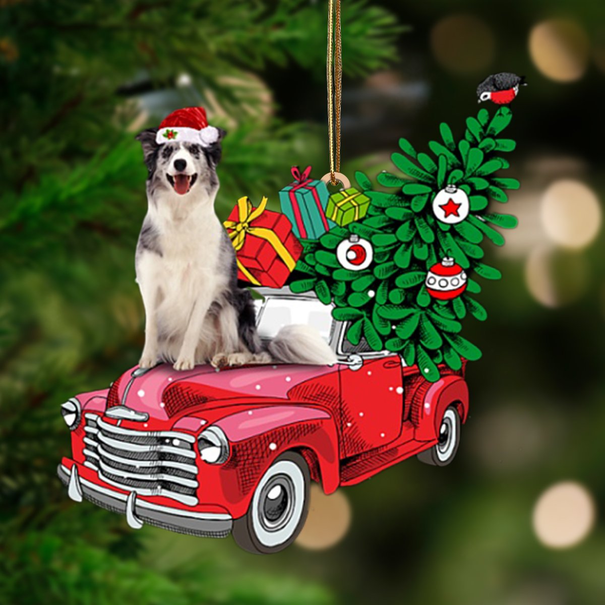 Blue Merle Collie-Pine Truck Hanging Ornament - Best gifts your whole family