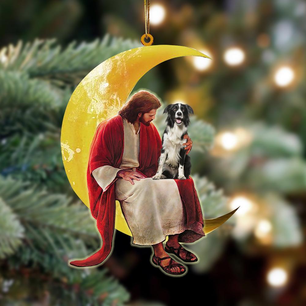 Border Collie And Jesus Sitting On The Moon Hanging Ornament Christmas Ornament - Best gifts your whole family