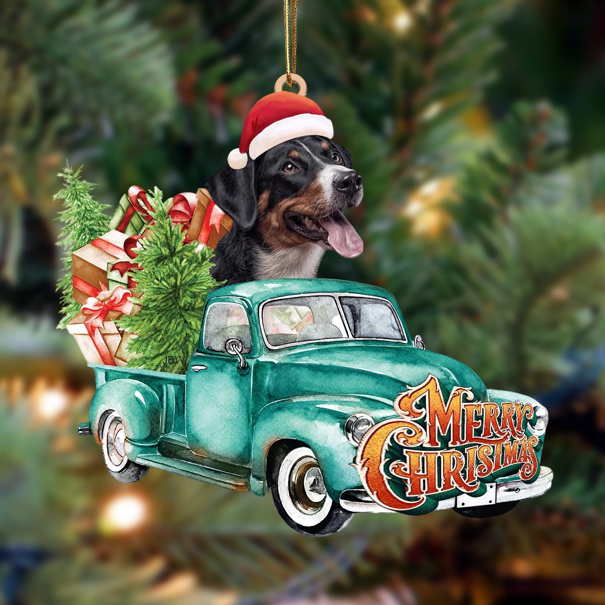 Border Collie-Green Truck Hanging Ornament - Best gifts your whole family