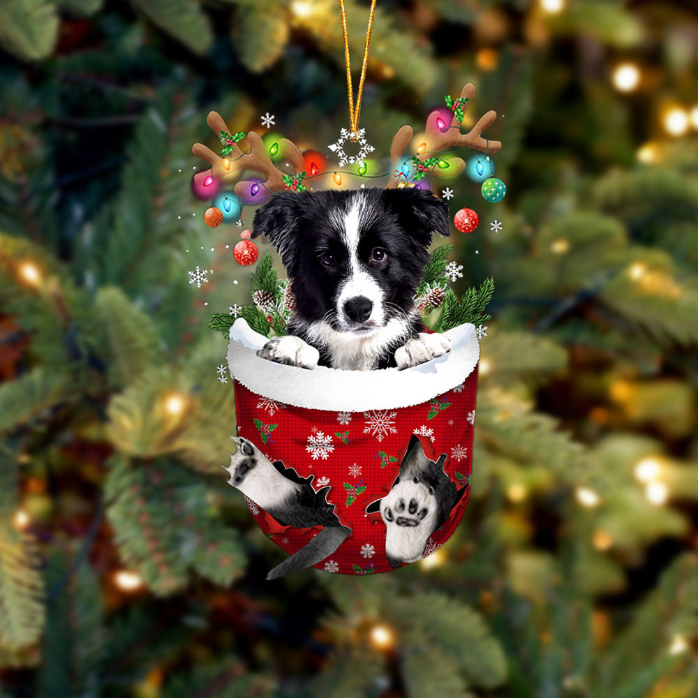 Border Collie In Snow Pocket Christmas Ornament Flat Acrylic Dog Ornament - Best gifts your whole family