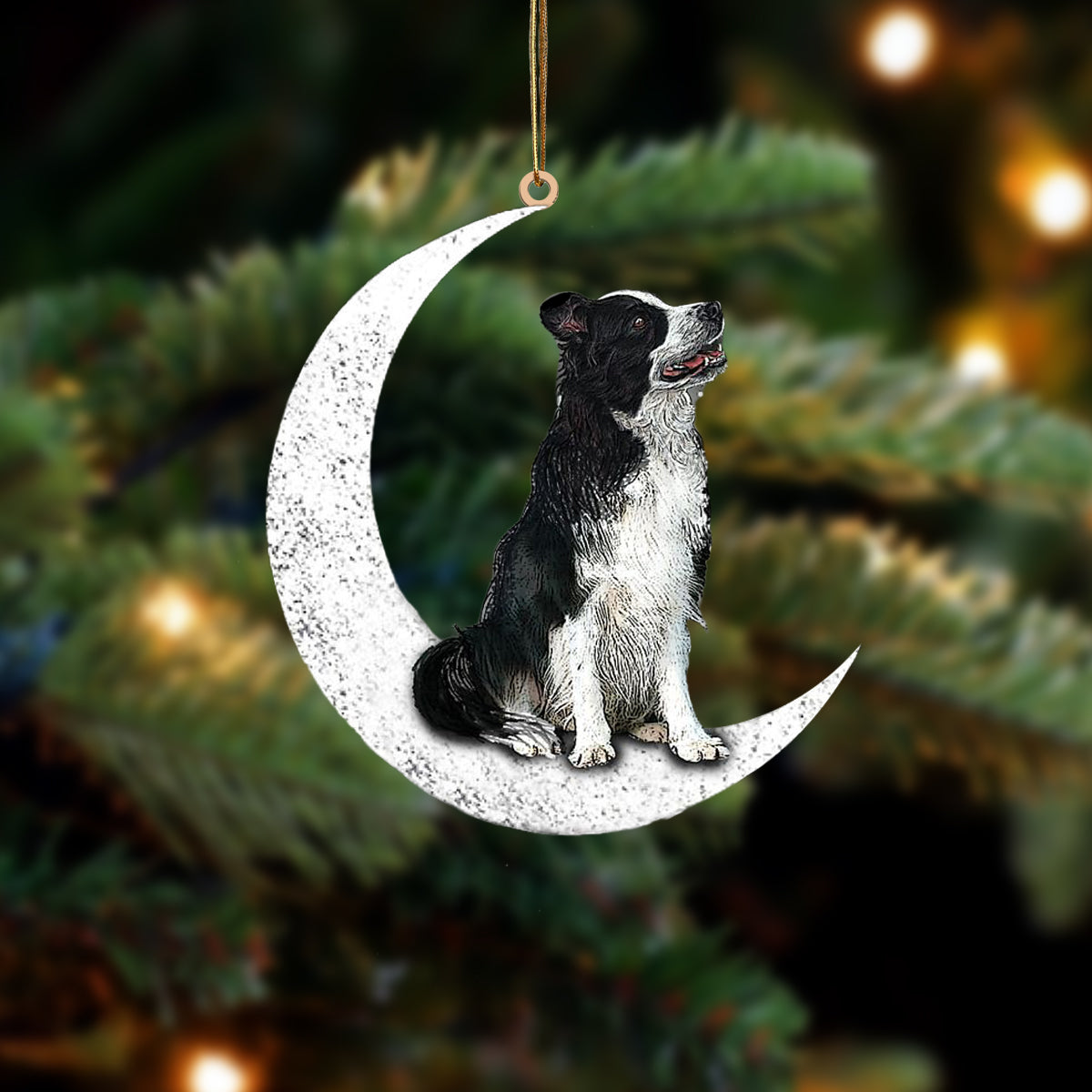 Border Collie Sit On The Moon Two Sided Ornament Dog Hanging Christmas Ornament - Best gifts your whole family
