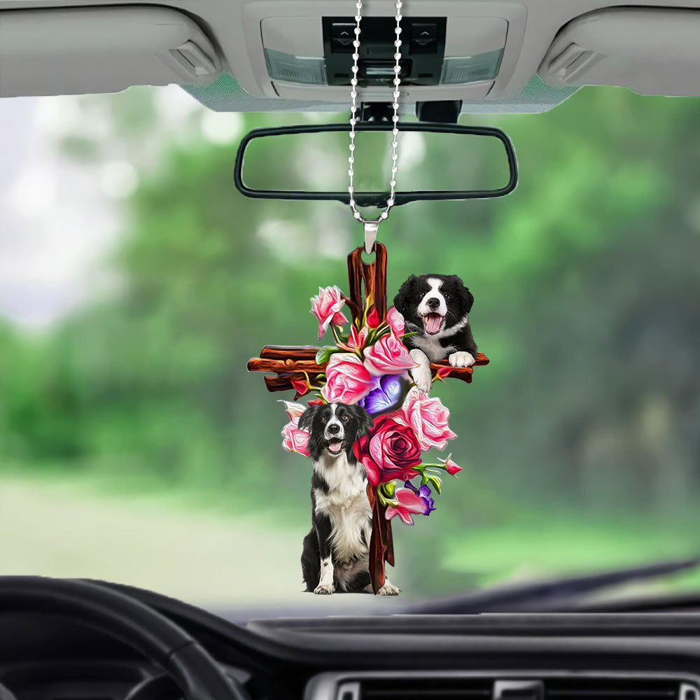 Border Collies Roses And Jesus Car Hanging Ornament Dog Ornaments For Auto Car Godmerc - Best gifts your whole family