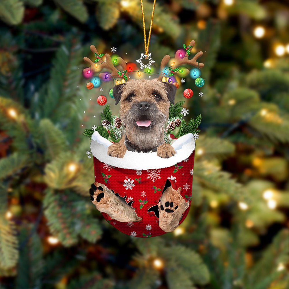 Border Terrier In Snow Pocket Christmas Ornament Flat Acrylic Dog Ornament - Best gifts your whole family
