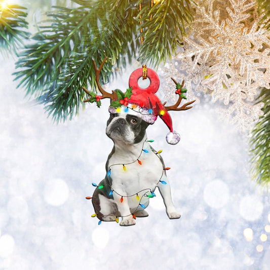 Boston Terrier Christmas Light Reindeer Ornament, Dog Lover Gifts, Christmas Tree Ornament, Home Decor Plastic Ornament - Best gifts your whole family