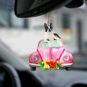 Boston Terrier-Pink Hippie Car-Two Sided Ornament - Best gifts your whole family