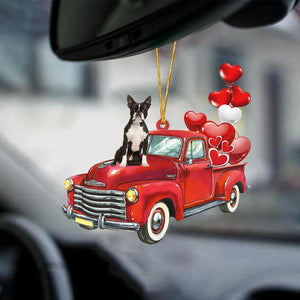 Boston Terrier-Red Sports Car-Two Sided Ornament - Best gifts your whole family