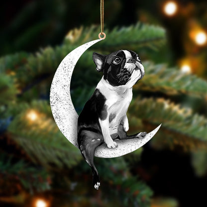 Boston Terrier Sit On The Moon Two Sided Ornament Dog Hanging Christmas Ornament - Best gifts your whole family
