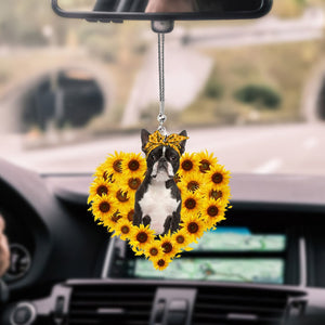 Boston Terrier-Sunflower Heart gift Car Ornament - Best gifts your whole family