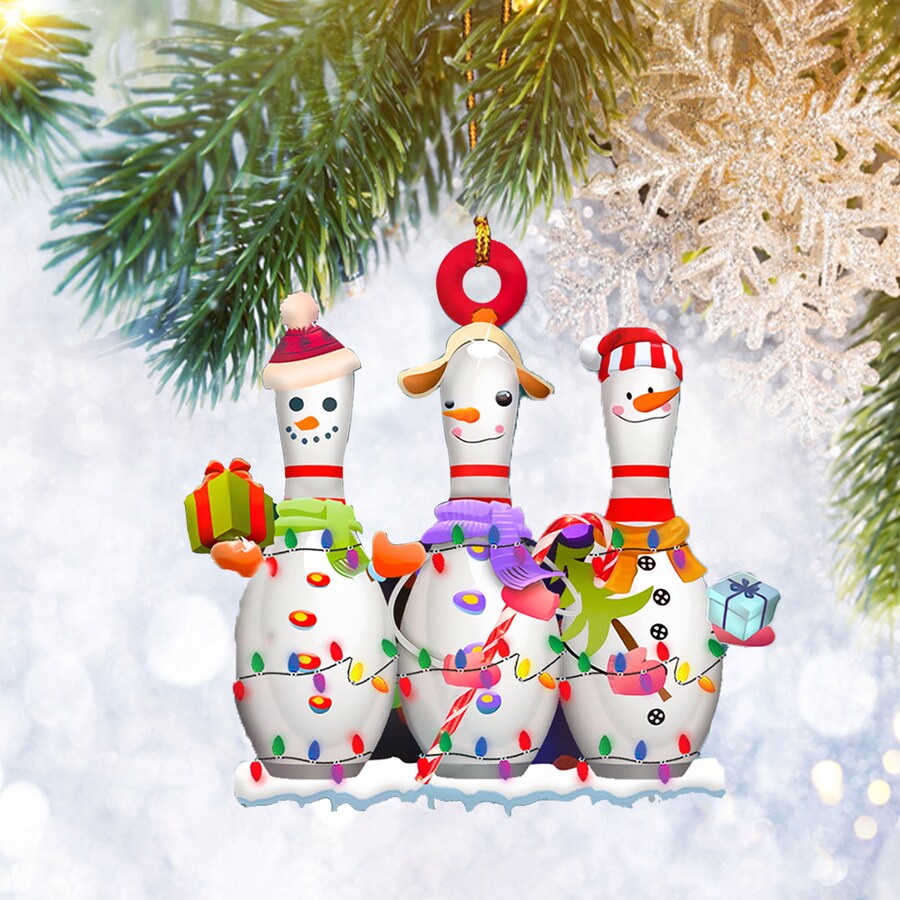 Bowling With String Lights Flat 2D Ornament, Sports Christmas Gifts, Christmas Tree Ornament, Home Decor - Best gifts your whole family